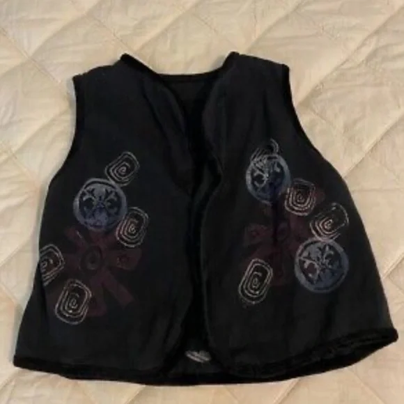 Blue Fish Vest hand printed button up crop shirt - Picture 4 of 16